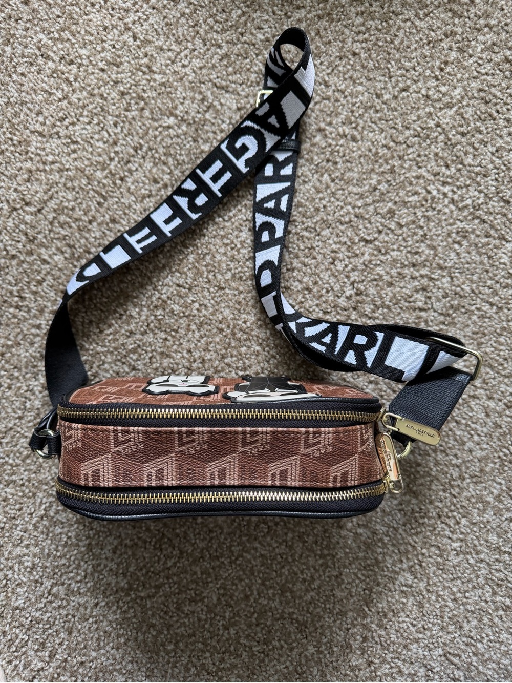 Karl Lagerfeld Brown Monogram Crossbody with Character Patches - Picture 4 of 5